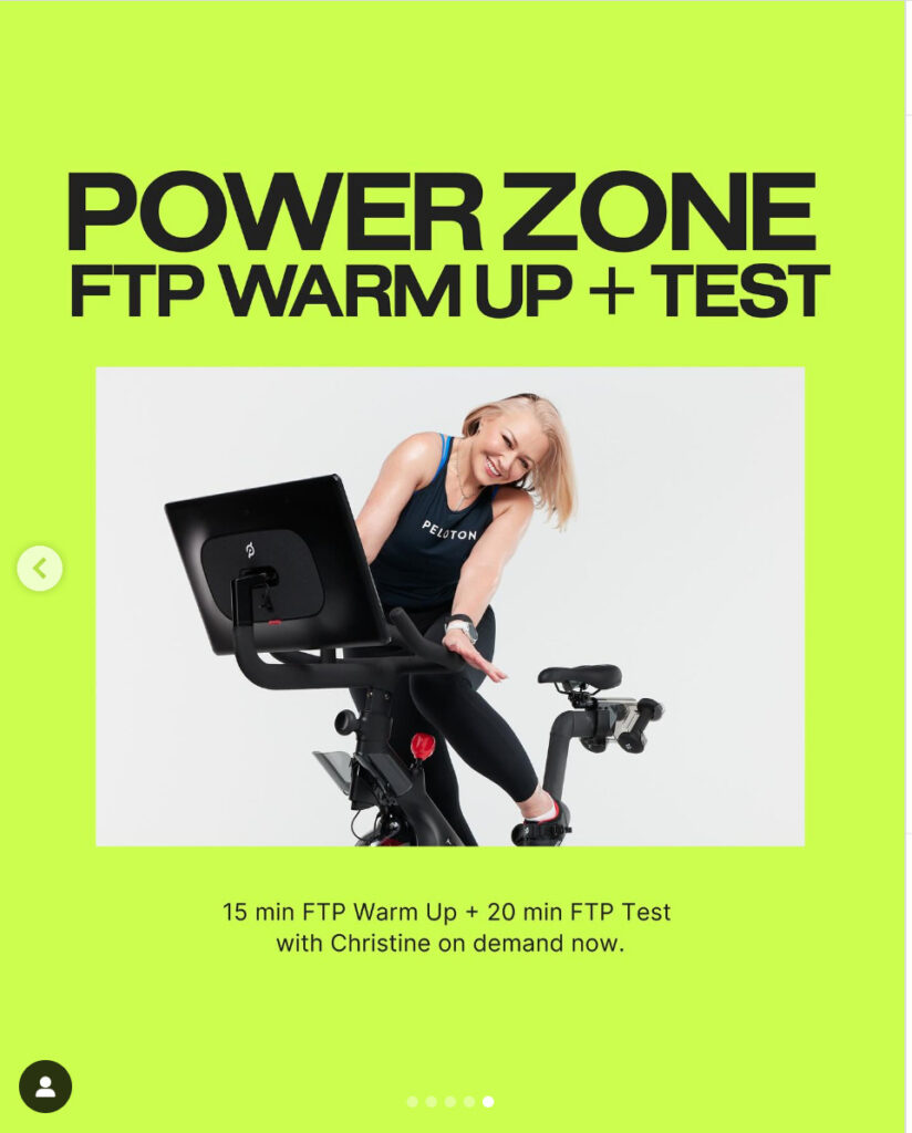 Peloton’s “This Week at Peloton” Instagram post highlighting new FTP classes with Christine D'Ercole. Image credit Peloton social media.